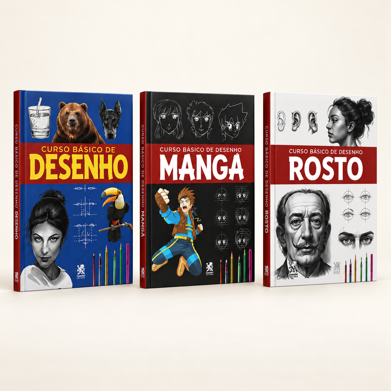 Os três livros do Box Curso Básico de Desenho lado a lado
